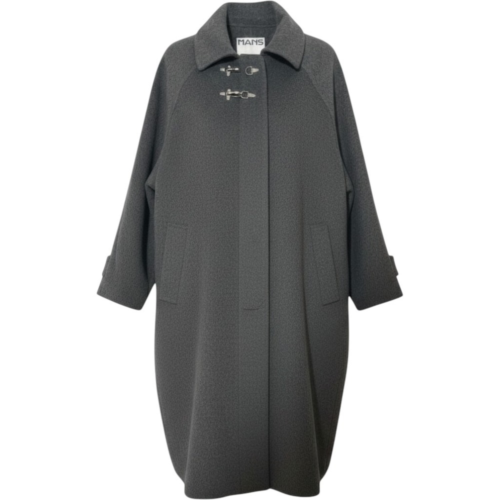 NANS Wool Blend Oversized Duster Coat Charcoal Gray Fireman Clasps Raglan